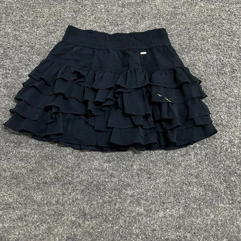 Gilly Hicks Mini Skirt Womens Size S Navy Blue Tiered Ruffle Cotton Lined Casual